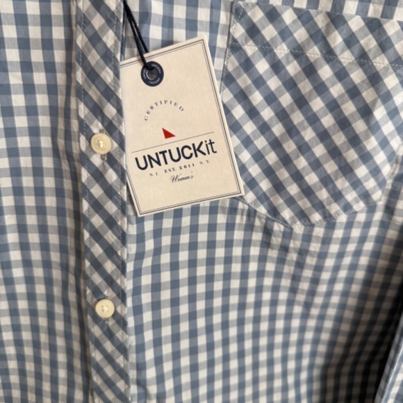 UNTUCKit NWT Women’s Blue White Gingham Button-Down Shirt, Size 12 100% Cotton - Picture 3 of 9